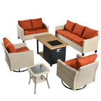 Ensemble de 6 meubles de jardin en osier HOOOWOOO avec foyer et chaise berçante pivotante