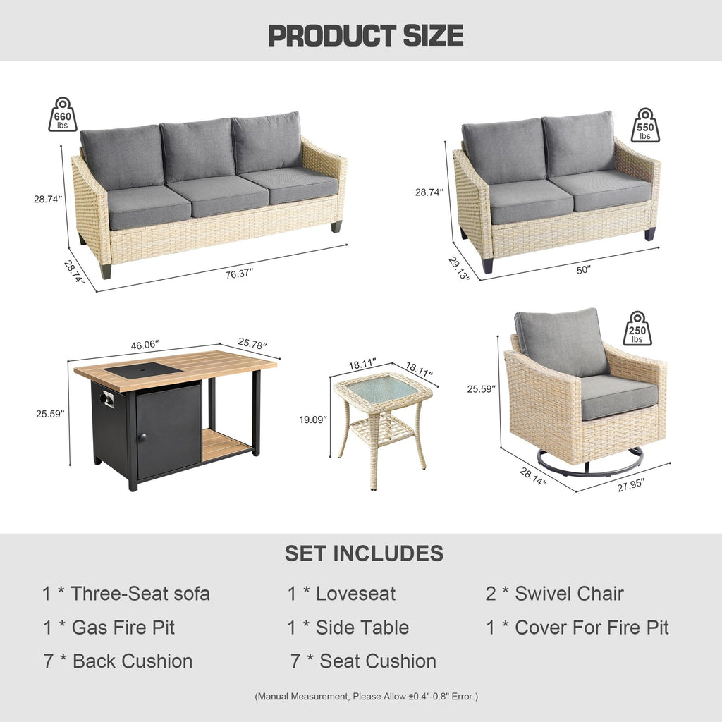 Ensemble de 6 meubles de jardin en osier HOOOWOOO avec foyer et chaise berçante pivotante