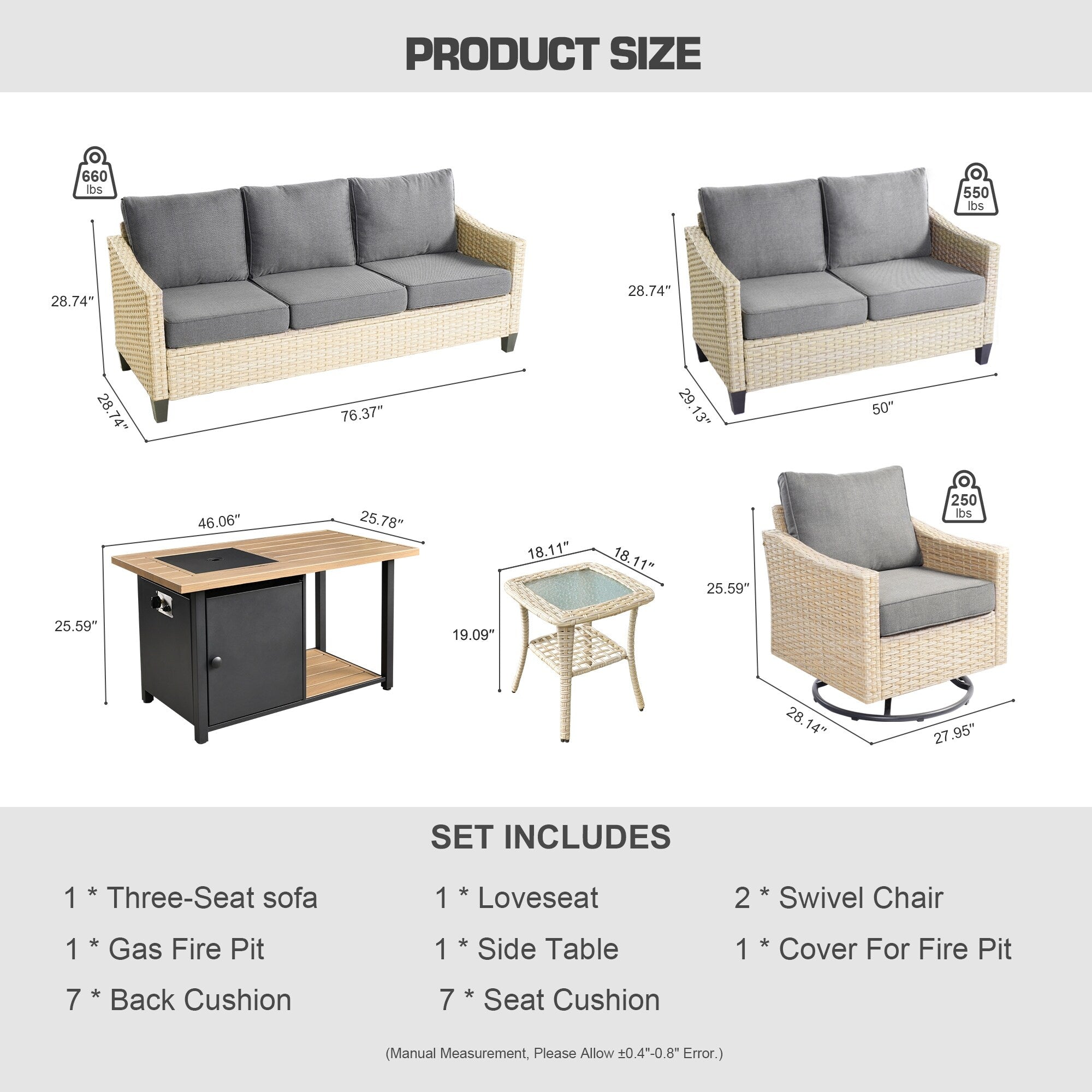 Ensemble de 6 meubles de jardin en osier HOOOWOOO avec foyer et chaise berçante pivotante
