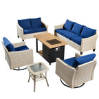 Ensemble de 6 meubles de jardin en osier HOOOWOOO avec foyer et chaise berçante pivotante
