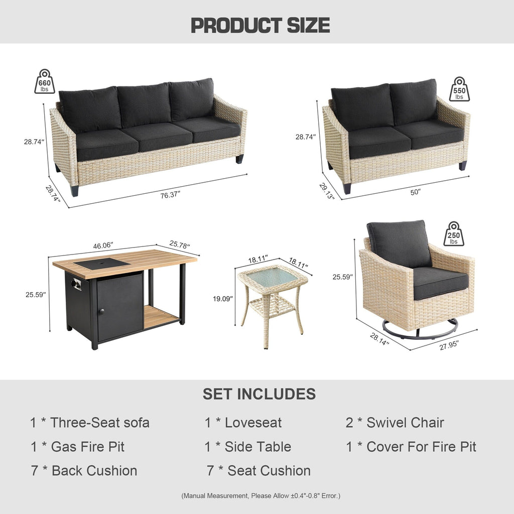 Ensemble de 6 meubles de jardin en osier HOOOWOOO avec foyer et chaise berçante pivotante