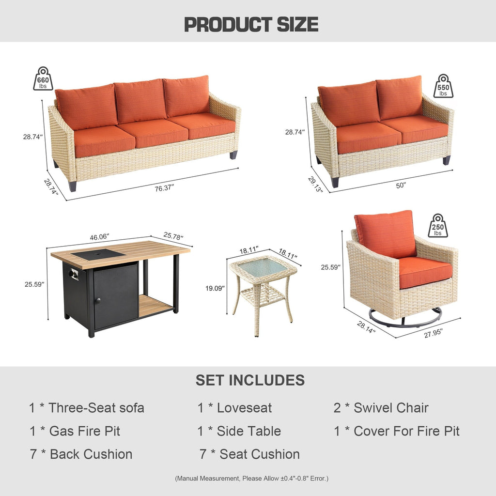 Ensemble de 6 meubles de jardin en osier HOOOWOOO avec foyer et chaise berçante pivotante