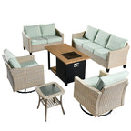 Ensemble de 6 meubles de jardin en osier HOOOWOOO avec foyer et chaise berçante pivotante