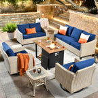 Ensemble de 6 meubles de jardin en osier HOOOWOOO avec foyer et chaise berçante pivotante