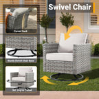 Ensemble de 4 chaises pivotantes en osier avec foyer à bois HOOOWOOO