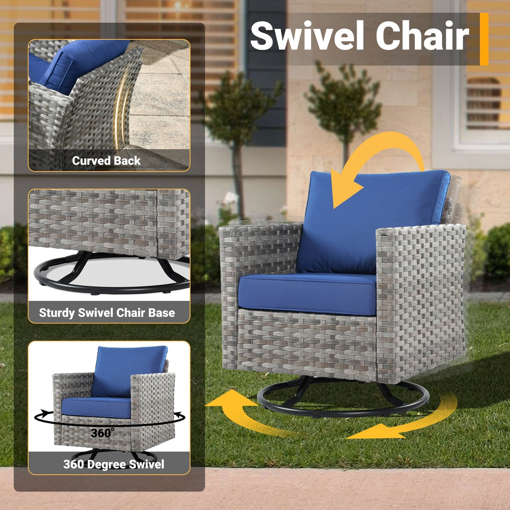 Ensemble de 4 chaises pivotantes en osier avec foyer à bois HOOOWOOO