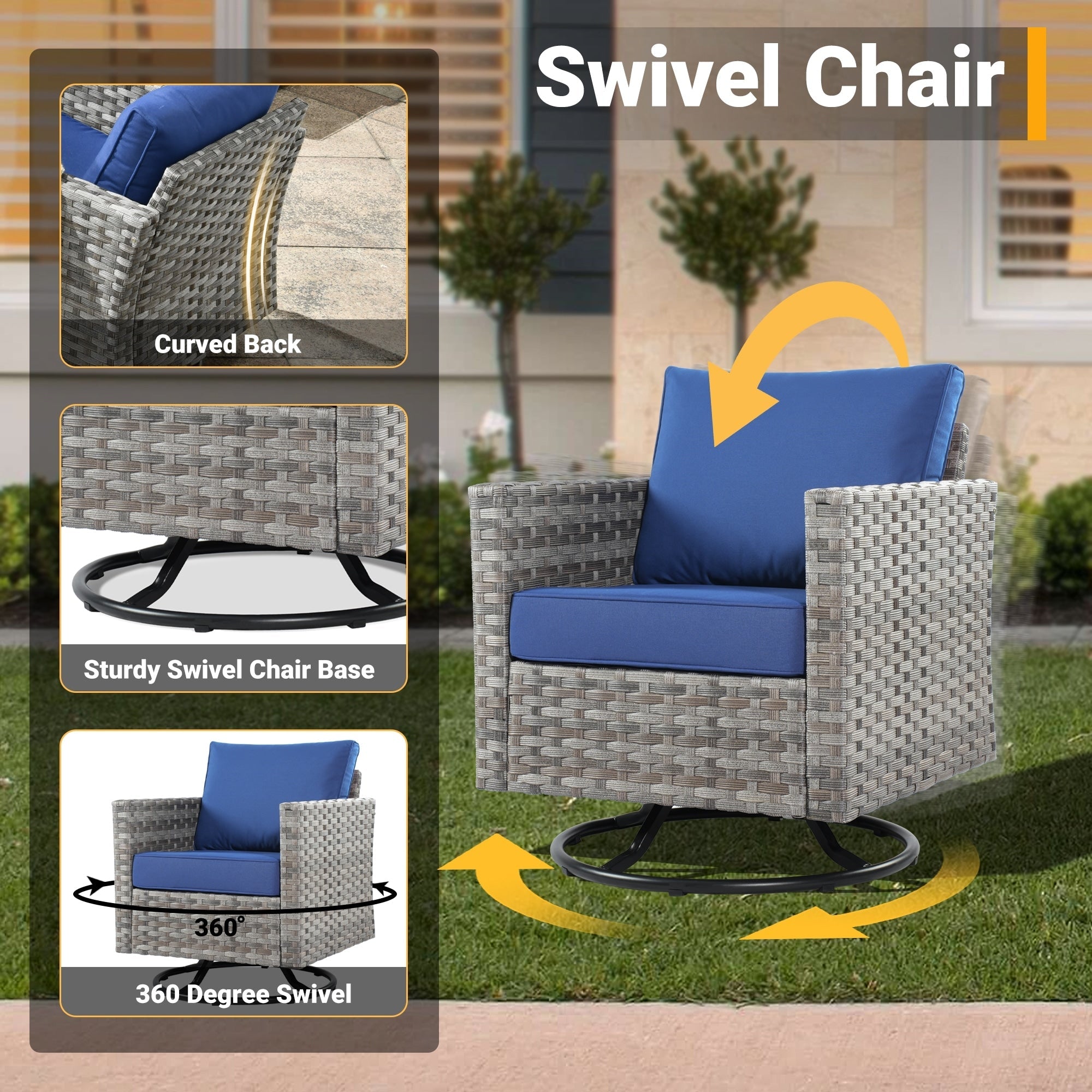 Ensemble de 4 chaises pivotantes en osier avec foyer à bois HOOOWOOO