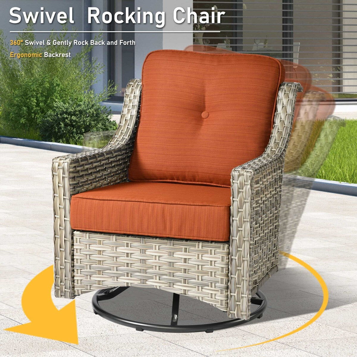 Ensemble de 9 chaises pivotantes d'extérieur à dossier haut en osier HOOOWOOO
