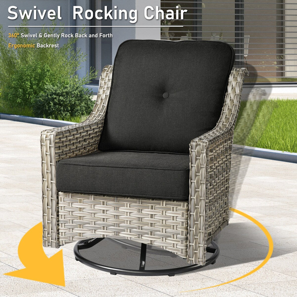 Ensemble de 9 chaises pivotantes d'extérieur à dossier haut en osier HOOOWOOO
