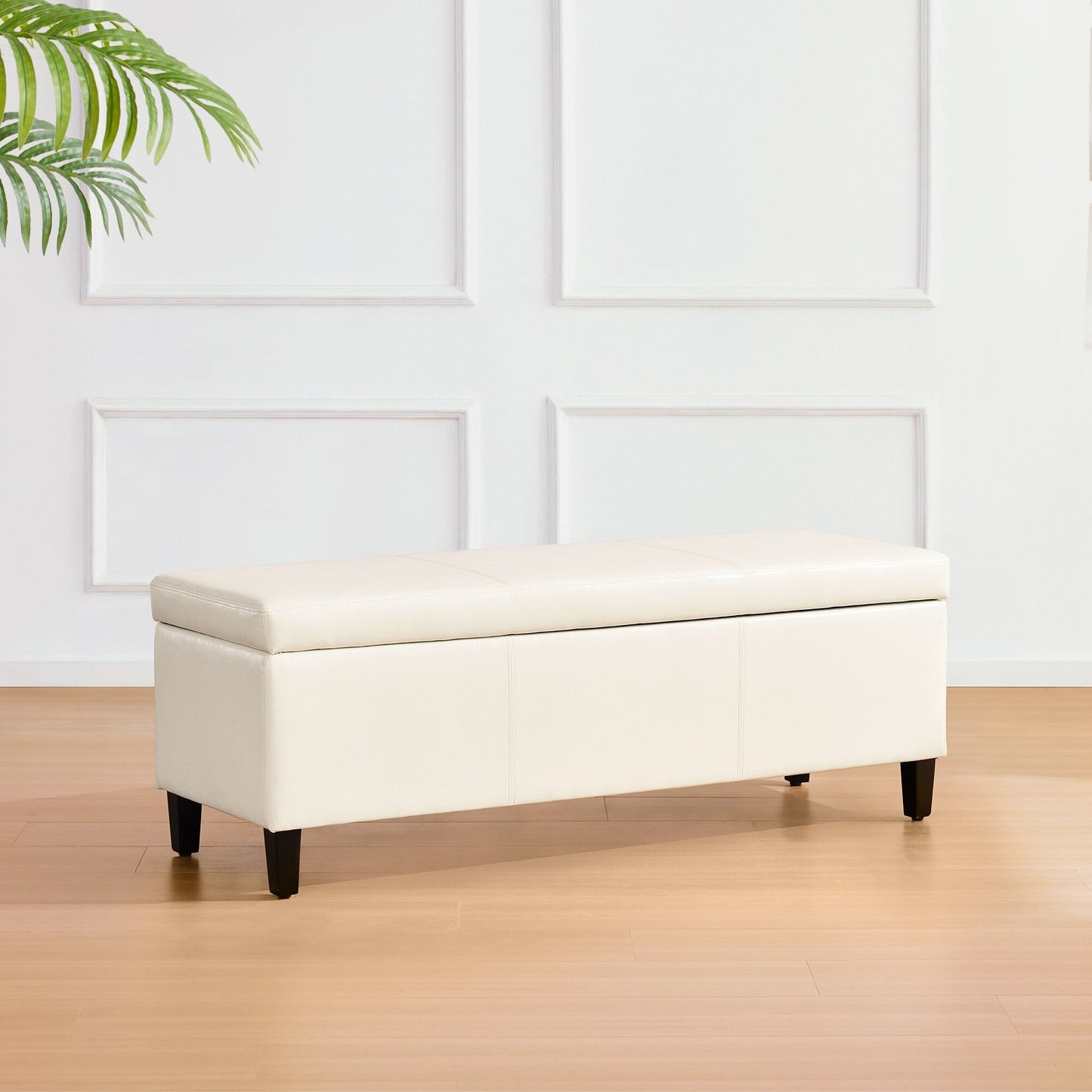 Pouf de rangement rectangulaire rembourré en similicuir (50,3 x 17,50 x 18 po)