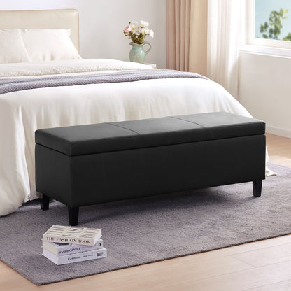 Pouf de rangement rectangulaire rembourré en similicuir (50,3 x 17,50 x 18 po)