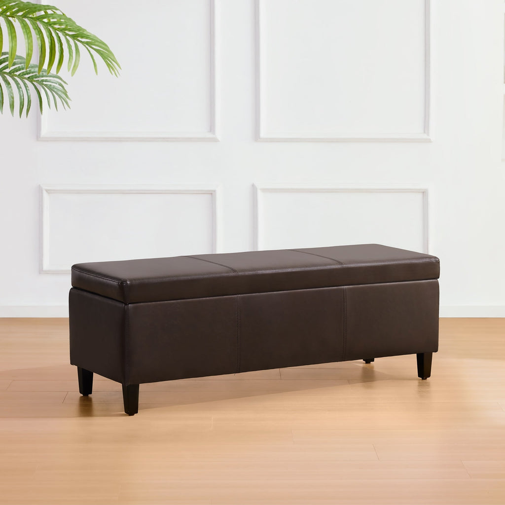 Pouf de rangement rectangulaire rembourré en similicuir (50,3 x 17,50 x 18 po)