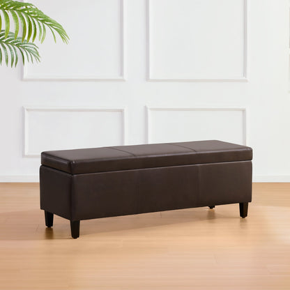 Pouf de rangement rectangulaire rembourré en similicuir (50,3 x 17,50 x 18 po)
