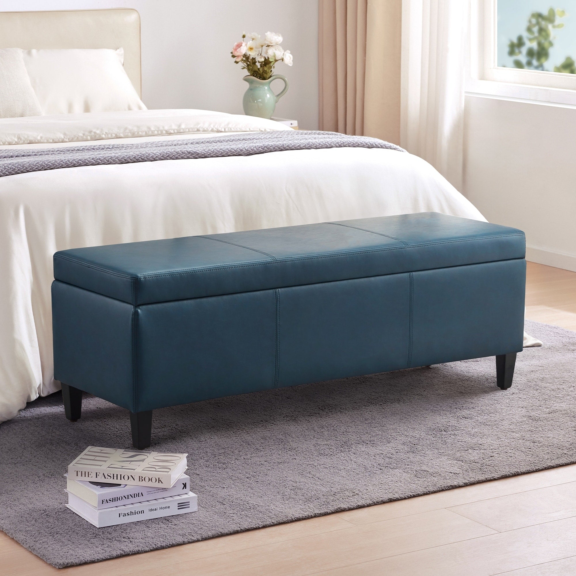 50.3 x 17.50 x 18 Upholstered Rectangular Storage Ottoman-Faux Leather