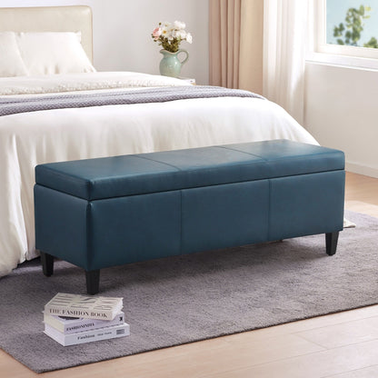 Pouf de rangement rectangulaire rembourré en similicuir (50,3 x 17,50 x 18 po)