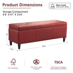 Pouf de rangement rectangulaire rembourré en similicuir (50,3 x 17,50 x 18 po)