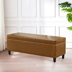 Pouf de rangement rectangulaire rembourré en similicuir (50,3 x 17,50 x 18 po)