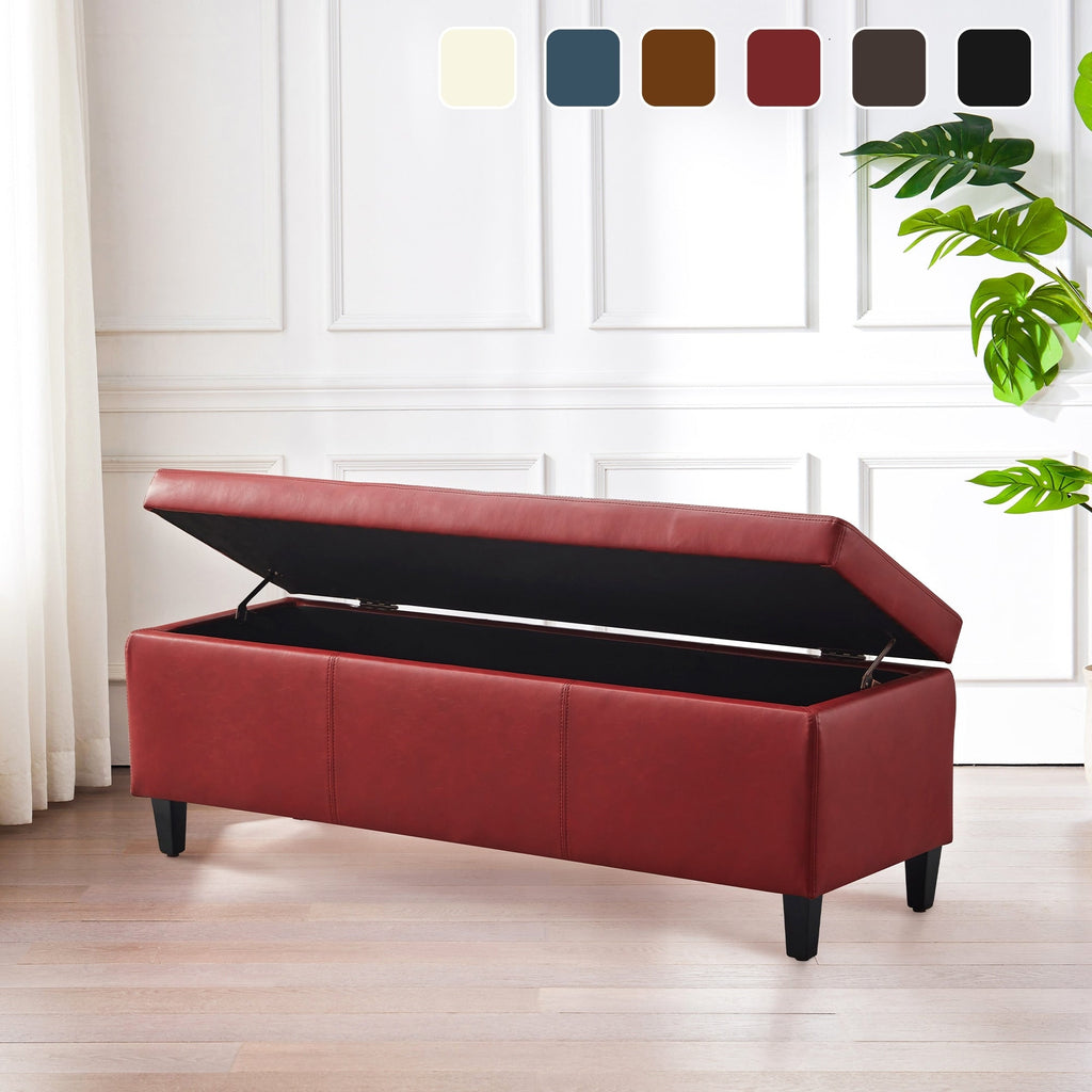 Pouf de rangement rectangulaire rembourré en similicuir (50,3 x 17,50 x 18 po)