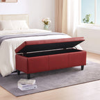 Pouf de rangement rectangulaire rembourré en similicuir (50,3 x 17,50 x 18 po)
