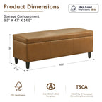 Pouf de rangement rectangulaire rembourré en similicuir (50,3 x 17,50 x 18 po)