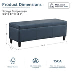 Pouf de rangement rectangulaire rembourré en similicuir (50,3 x 17,50 x 18 po)