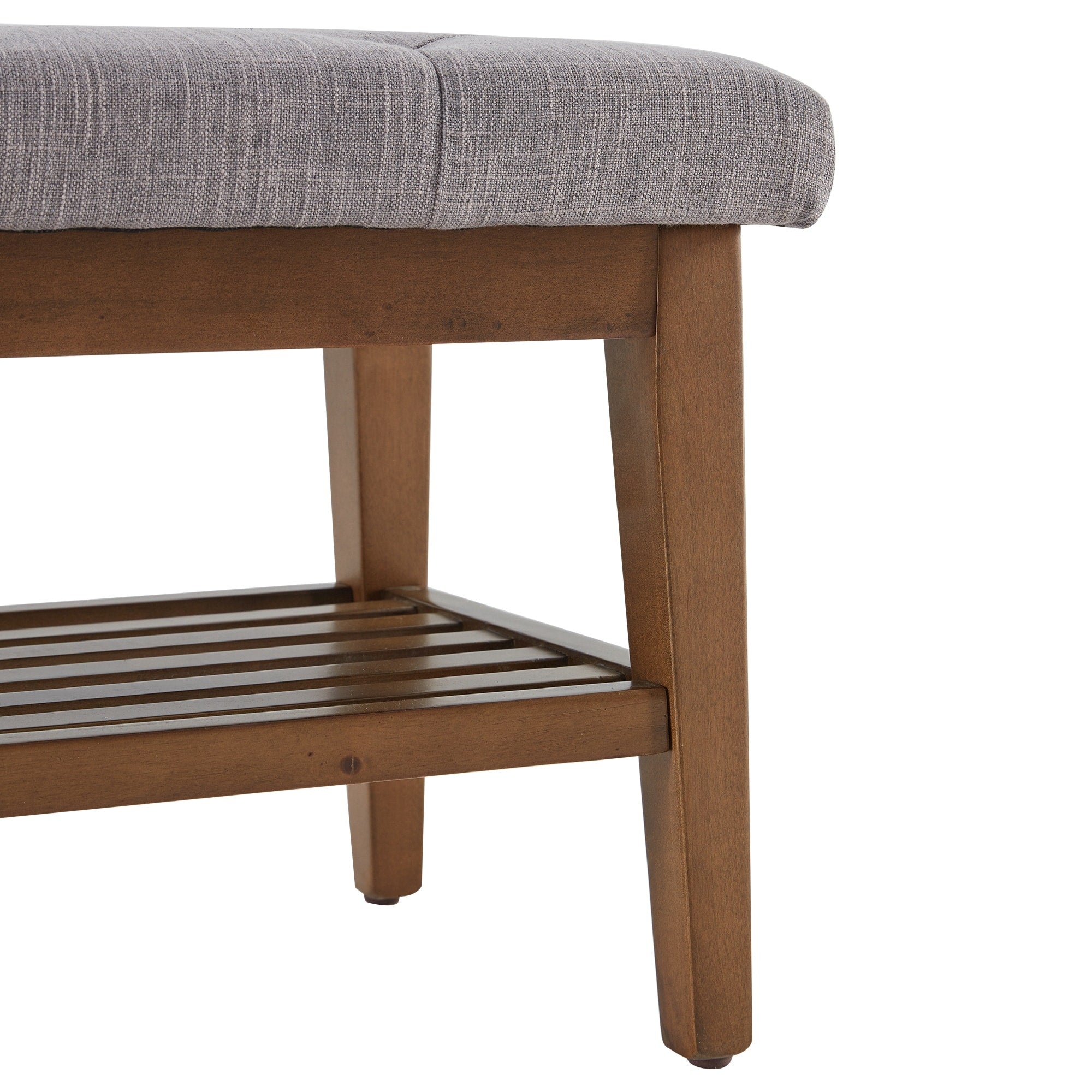 Banc à chaussures d'entrée, banc de rangement en tissu et bois massif, banc rembourré de 43 pouces pour salon et chambres