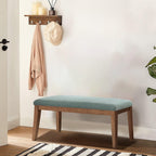 Upholstered Fabric Entryway Bench, Bedroom Bench for End of Bed Beige, Solid Wood 44-inch