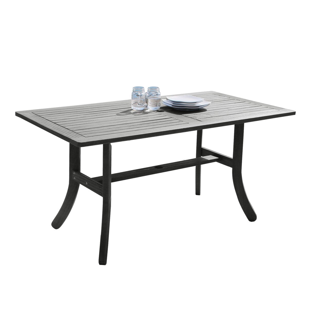 Ensemble table et chaises empilables Hakan Wood Patio avec pieds incurvés