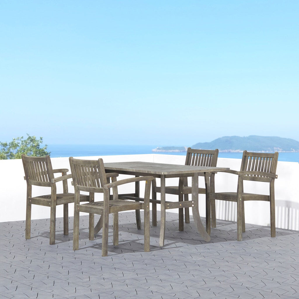 Ensemble table et chaises empilables Hakan Wood Patio avec pieds incurvés