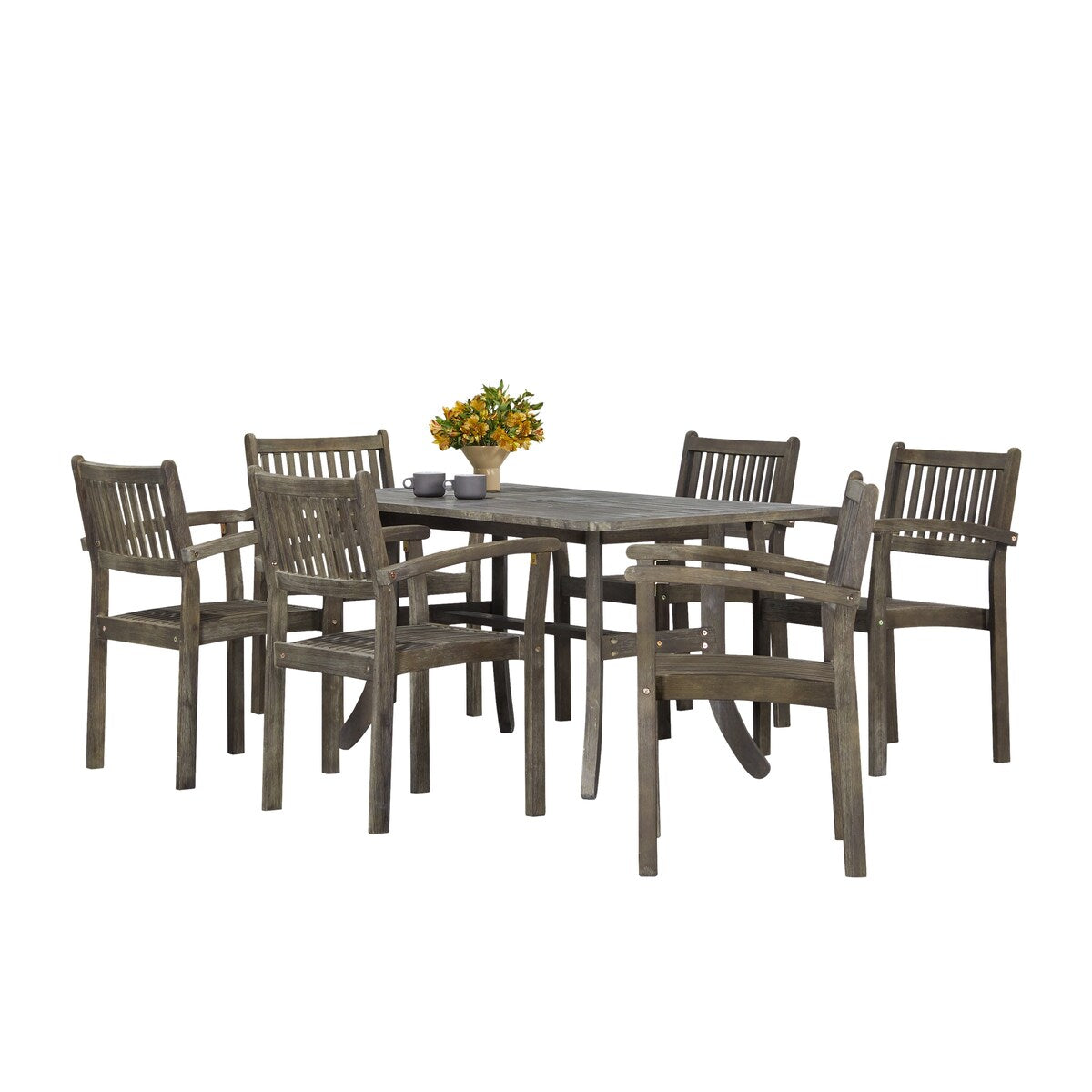 Ensemble table et chaises empilables Hakan Wood Patio avec pieds incurvés