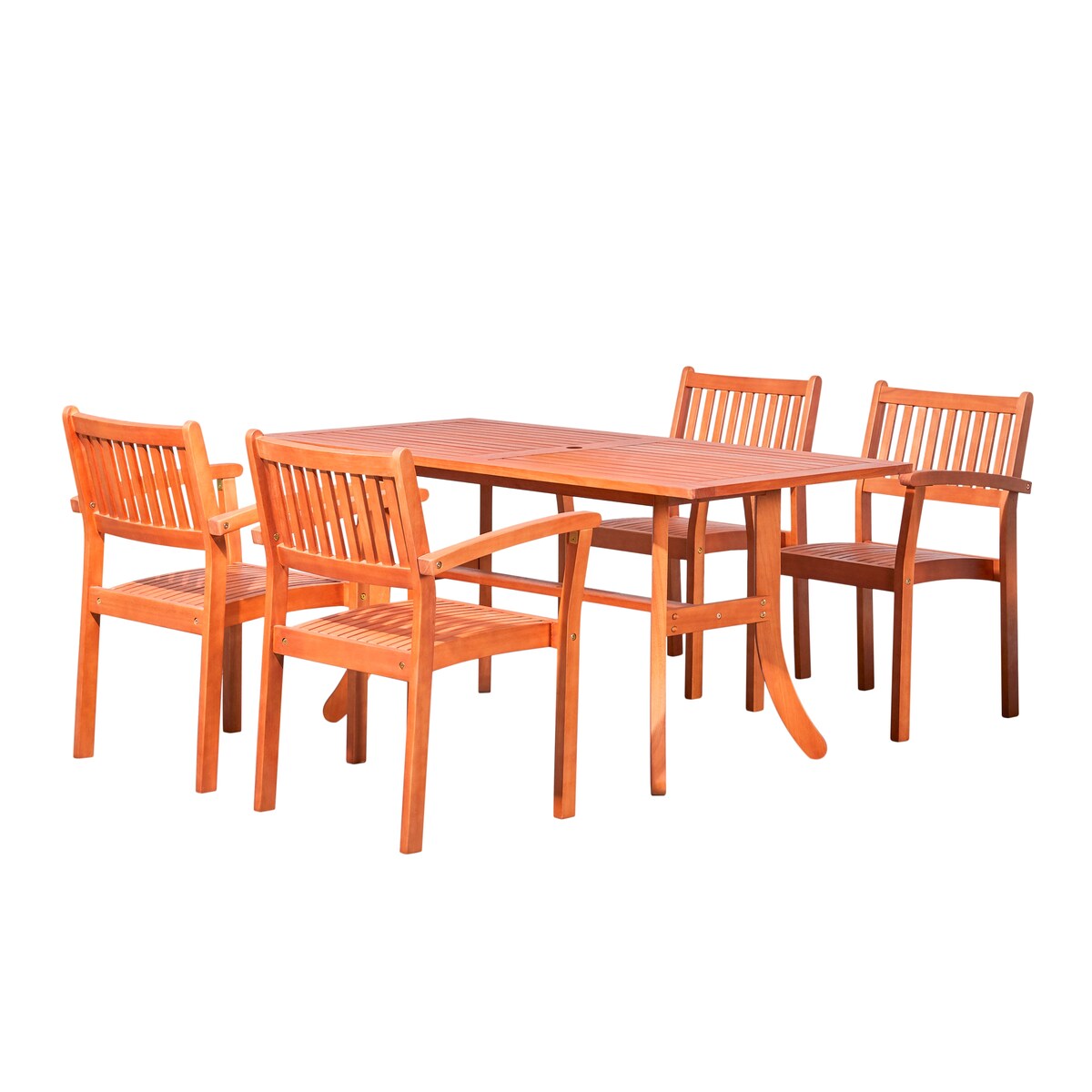 Ensemble table et chaises empilables Hakan Wood Patio avec pieds incurvés
