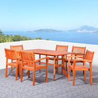 Ensemble table et chaises empilables Hakan Wood Patio avec pieds incurvés