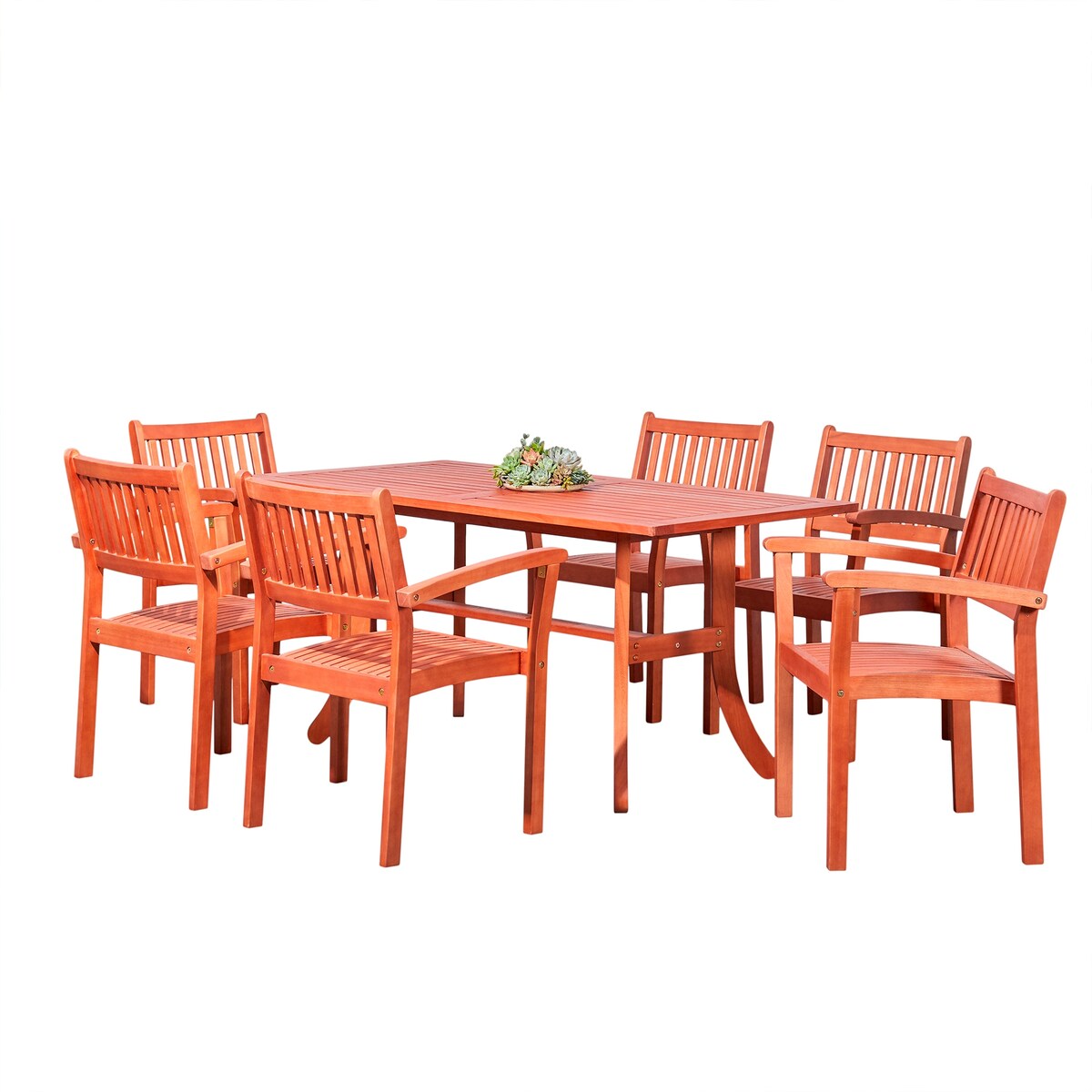 Ensemble table et chaises empilables Hakan Wood Patio avec pieds incurvés