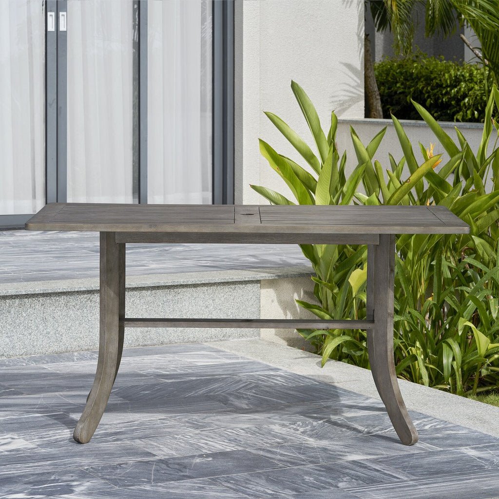 Ensemble table et chaises empilables Hakan Wood Patio avec pieds incurvés