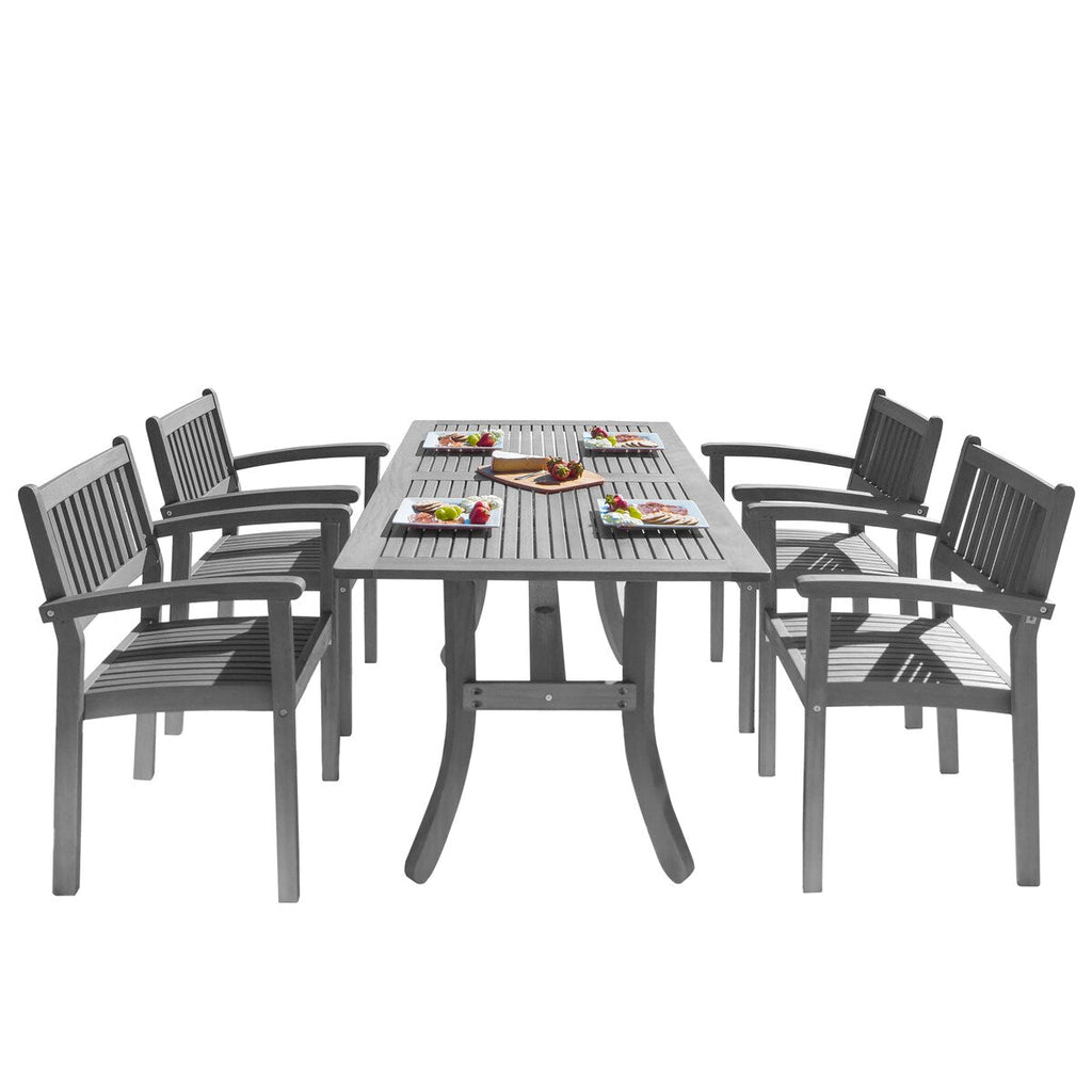 Ensemble table et chaises empilables Hakan Wood Patio avec pieds incurvés