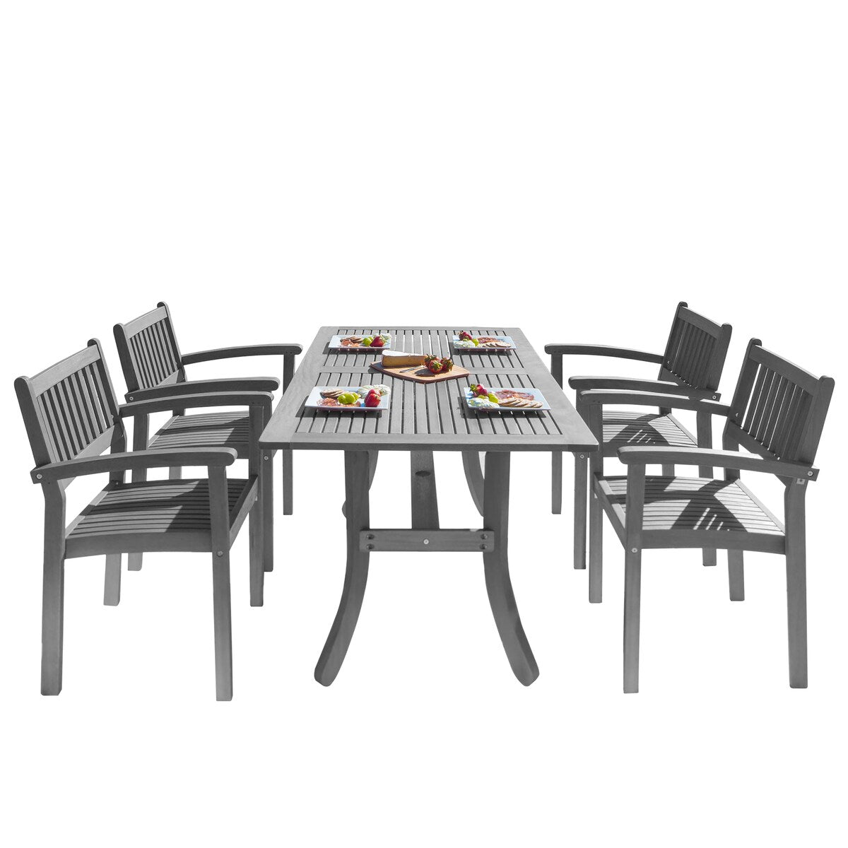 Ensemble table et chaises empilables Hakan Wood Patio avec pieds incurvés