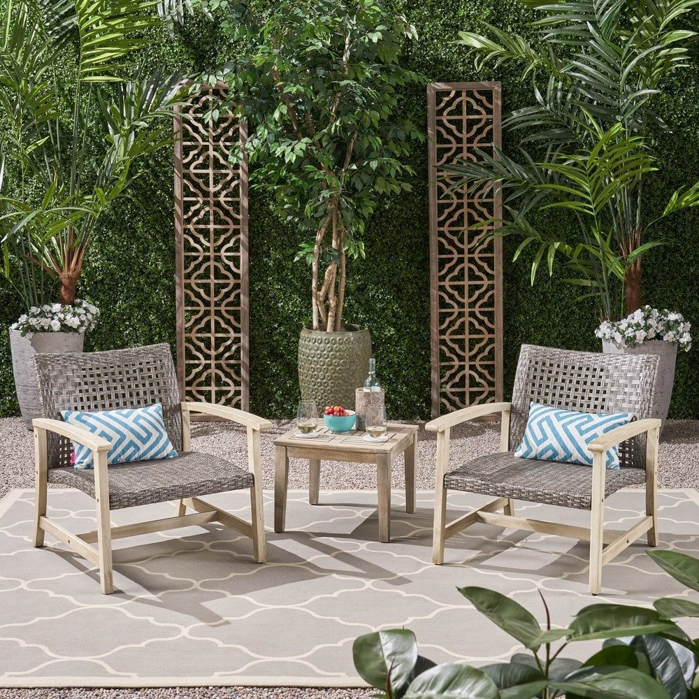 Ensemble de 3 fauteuils club et table d'appoint Hampton Outdoor par Christopher Knight Home