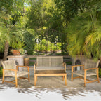 Ensemble de conversation d'extérieur Hampton 4 pièces en acacia par Christopher Knight Home