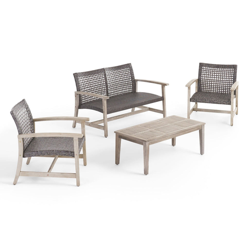 Ensemble de conversation d'extérieur Hampton 4 pièces en acacia par Christopher Knight Home