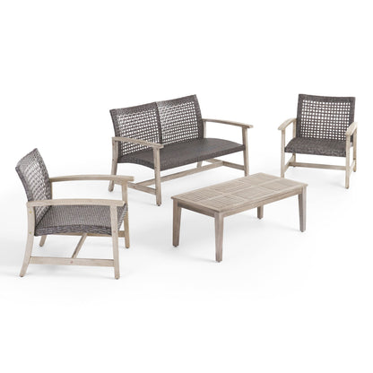 Ensemble de conversation d'extérieur Hampton 4 pièces en acacia par Christopher Knight Home