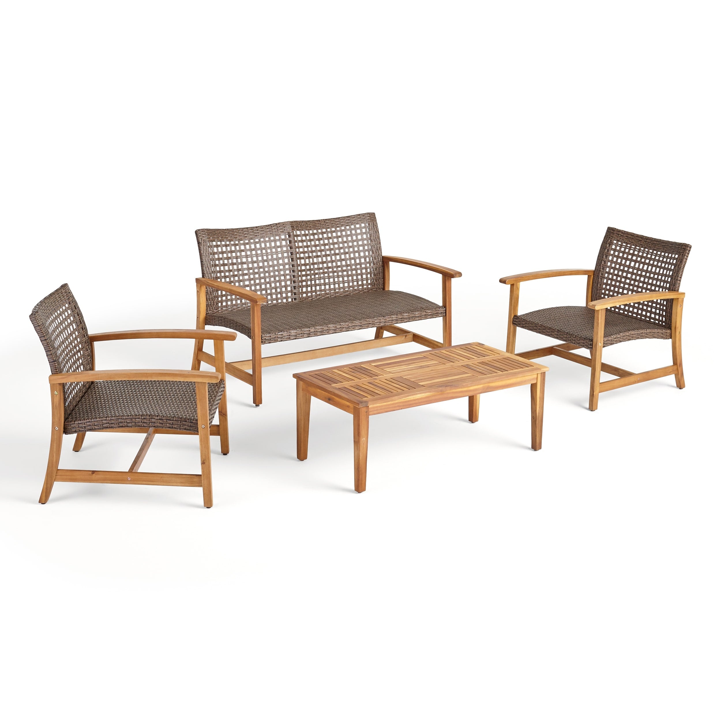 Ensemble de conversation d'extérieur Hampton 4 pièces en acacia par Christopher Knight Home