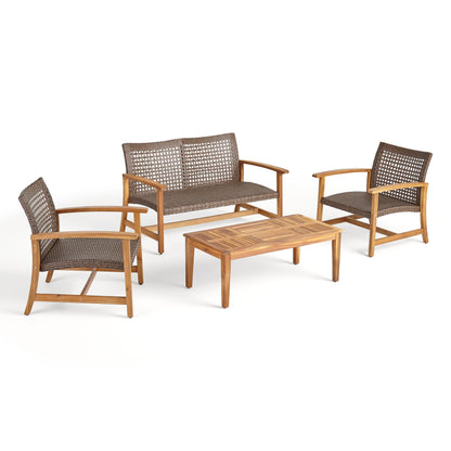 Ensemble de conversation d'extérieur Hampton 4 pièces en acacia par Christopher Knight Home