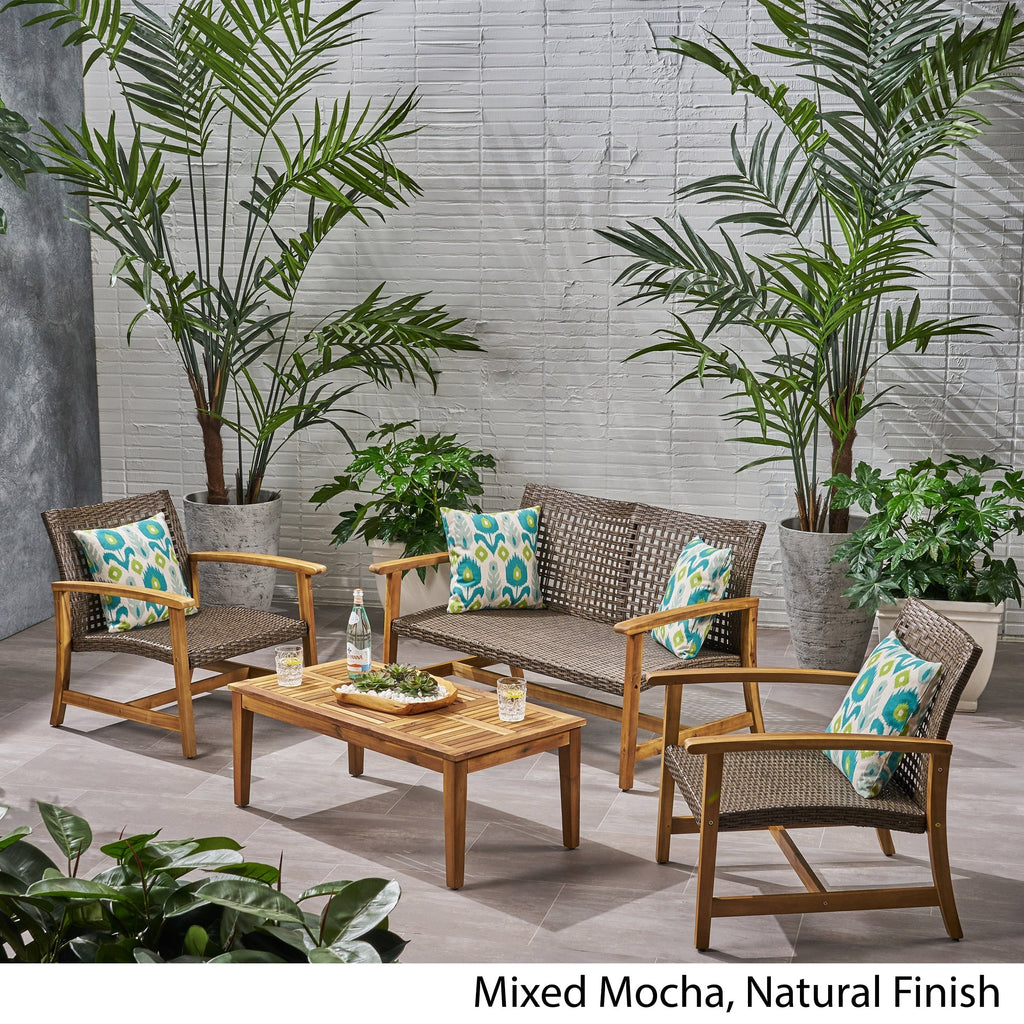 Ensemble de conversation d'extérieur Hampton 4 pièces en acacia par Christopher Knight Home