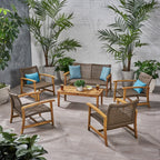 Ensemble de conversation d'extérieur Hampton en bois et osier 6 pièces par Christopher Knight Home