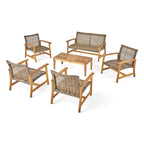 Ensemble de conversation d'extérieur Hampton en bois et osier 6 pièces par Christopher Knight Home