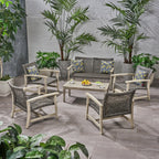 Ensemble de conversation d'extérieur Hampton en bois et osier 6 pièces par Christopher Knight Home