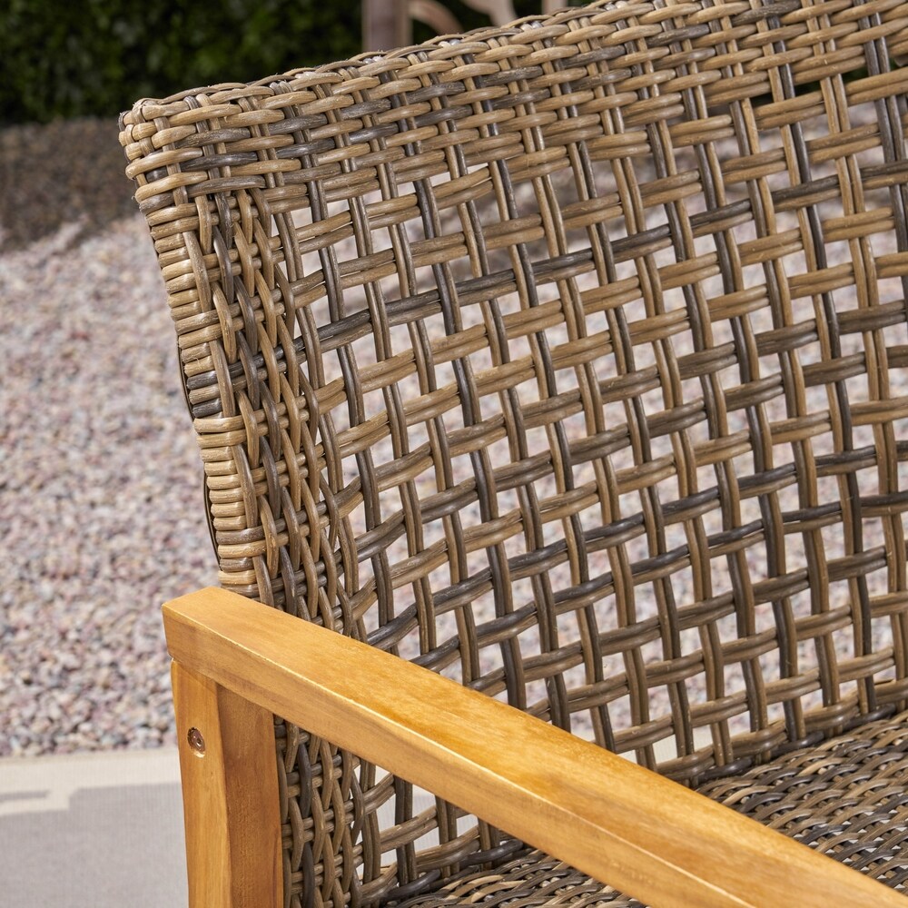 Ensemble de conversation Hampton Outdoor 9 pièces en bois et osier par Christopher Knight Home