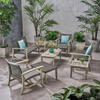 Ensemble de conversation Hampton Outdoor 9 pièces en bois et osier par Christopher Knight Home