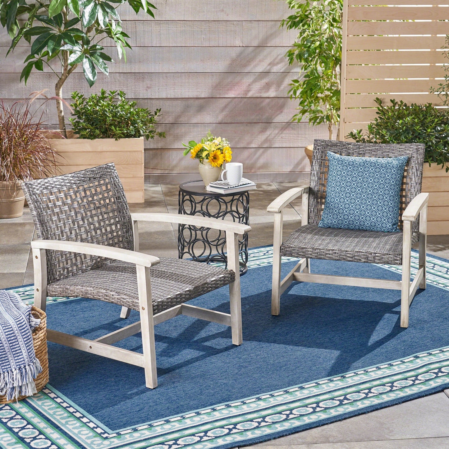 Fauteuil club d'extérieur Hampton en bois et osier (lot de 2) par Christopher Knight Home