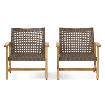 Fauteuil club d'extérieur Hampton en bois et osier (lot de 2) par Christopher Knight Home